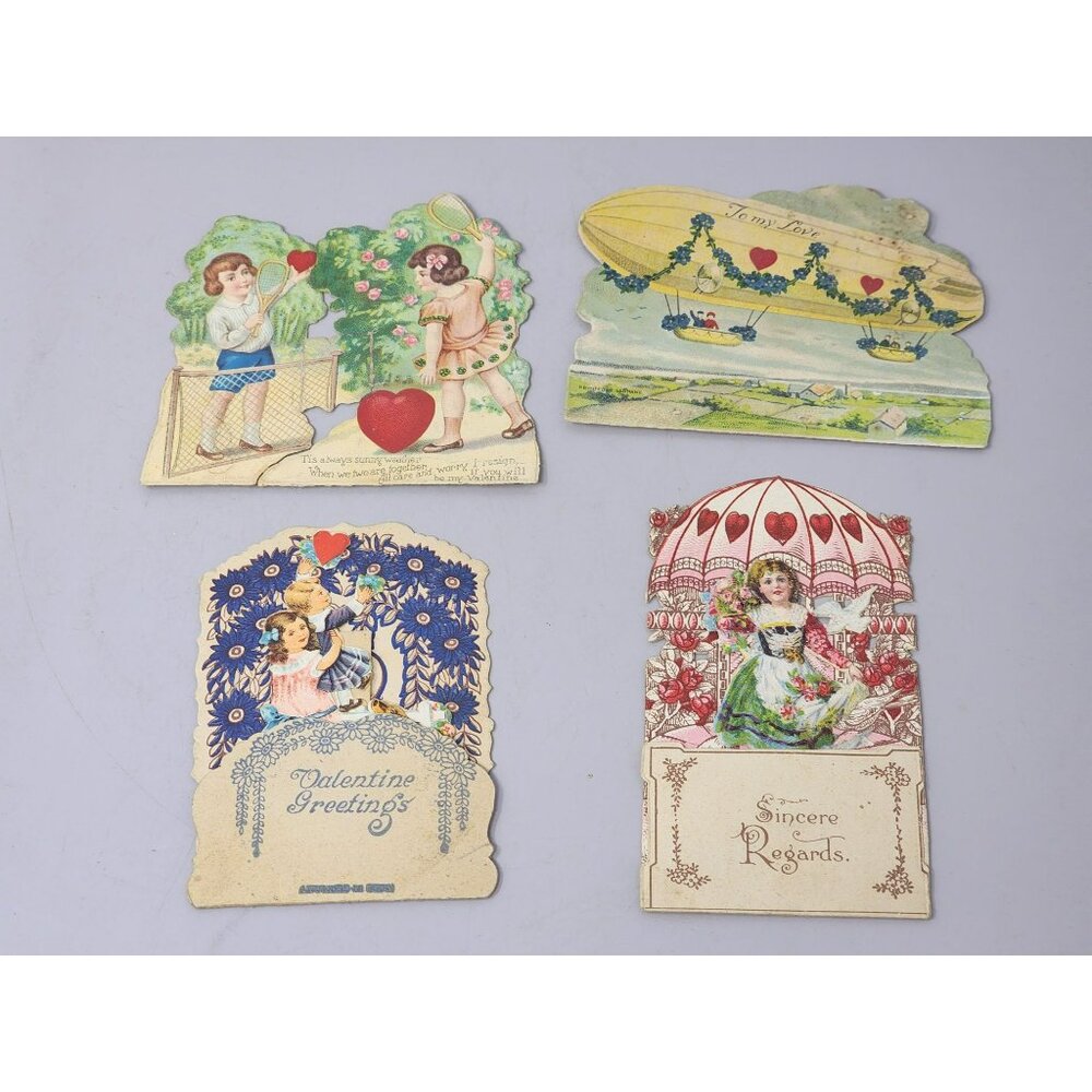 Vintage Die-Cut Embossed Valentines Day Cards Lot Of 4
